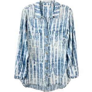 Soft Surroundings Blue and White Tie-Dye Button-Up Tunic